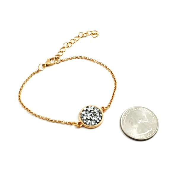 Gold Tone Bracelet & Druzy Charm - Picture 5 of 9